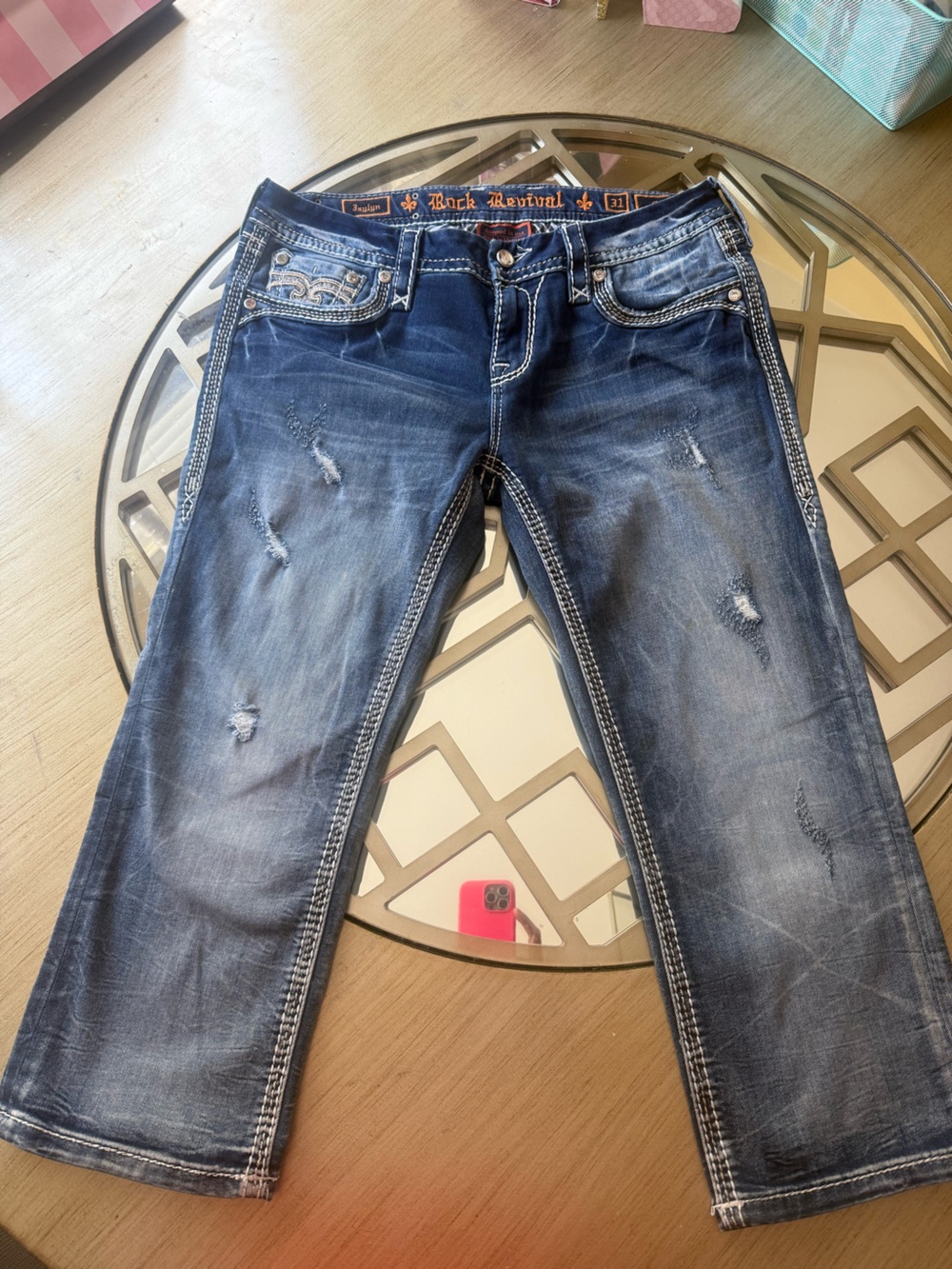 Rock Revival Women's Distressed Mid-Rise Capri Jeans